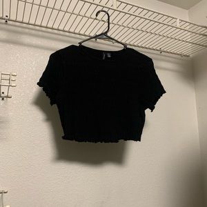 Textured Black Crop Top